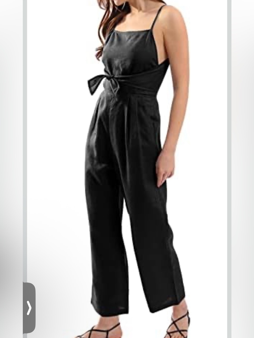 Black jumpsuit xl-Womens Pure Linen Sleeveless Front Tie Jumpsuits with Pockets